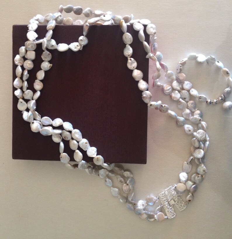 freshwater bracelet handmade necklace Freshwater pearls necklace and bracelet,collana e bracciale in perle di fiume colore avorio