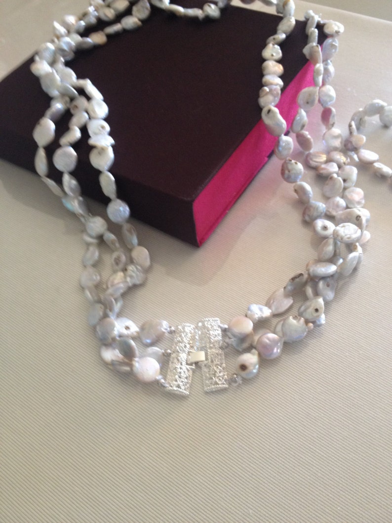 freshwater bracelet handmade necklace Freshwater pearls necklace and bracelet,collana e bracciale in perle di fiume colore avorio