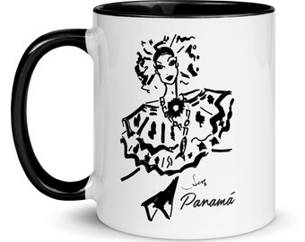 Pollera Panameña Coffee Mug, Black and White Coffee Mug, Panamá, Panamanian People, Panama Culture,