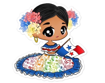 Niña Empollerada Sticker: Panamanian Girl in Pollera Dress