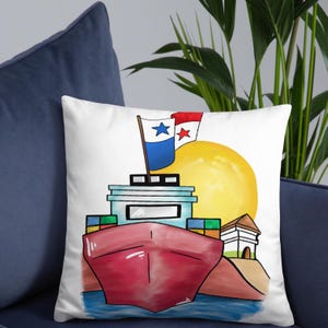 Panama Canal Illustration 18 x 18 Pillow, Panama Panamanian Designs Panama Interior Design, Panama Artists, Panama Decor, PTY Panama Canal