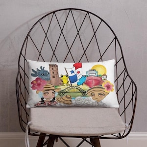 Panamá y Amigos Lumbar Pillow, Panama Home Decor, Panamá, Panama Souvenirs, Panamanian Illustrations, Panama Pillow, Panamanian Culture