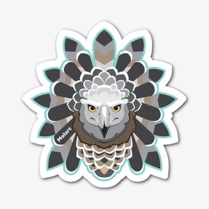 May include: A sticker featuring a stylized illustration of a bird of prey with a gray and white head and a brown body. The bird is surrounded by a pattern of black, gray, and brown feathers. The word "Molart" is printed in white on the sticker.