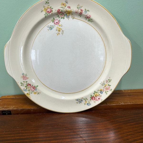 Antique Round Floral Handled Platter  - 13in