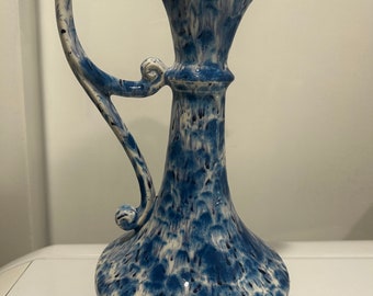 Vintage MCM Studio Blue Splatter Pitcher/Vase