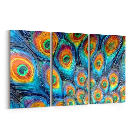 Peacock Feathers Wall Art Peacock Feathers Canvas Art Etsy