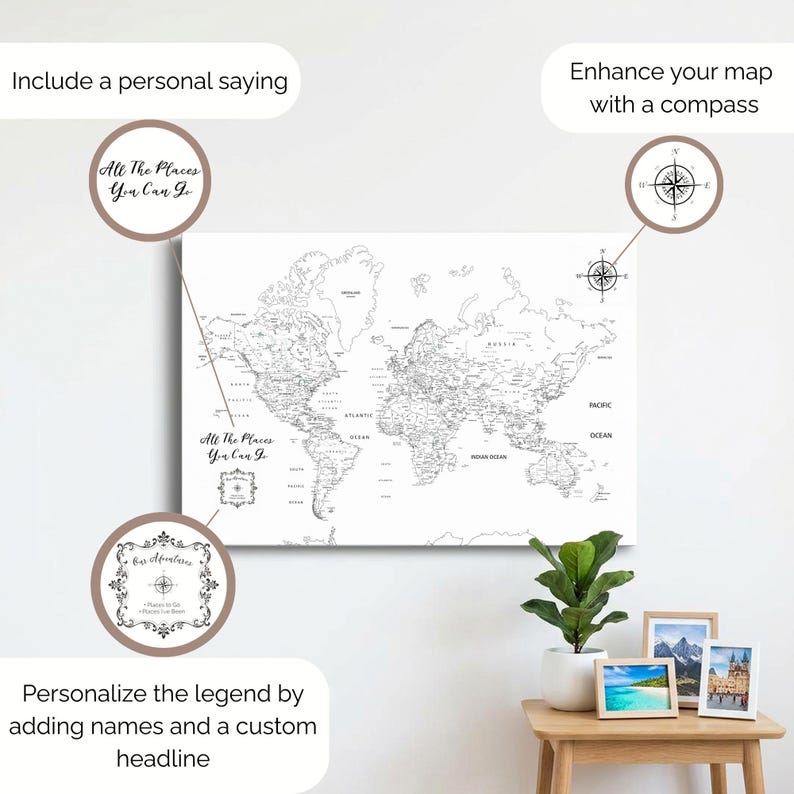 Personalized World Map | Canvas Print | Custom Wall Art | Multiple ...