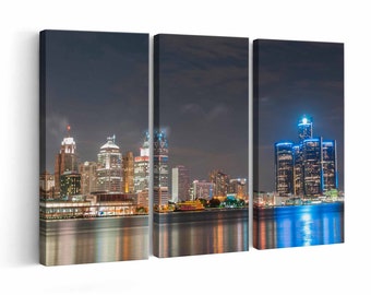 Detroit Skyline Canvas print || Detroit Skyline Wall Art || Detroit Skyline Poster || Detroit Skyline home decor || Detroit Skyline Print