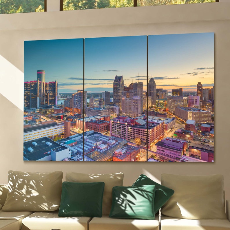 Detroit Skyline Wall Art Canvas Detroit Canvas Print Michigan Etsy