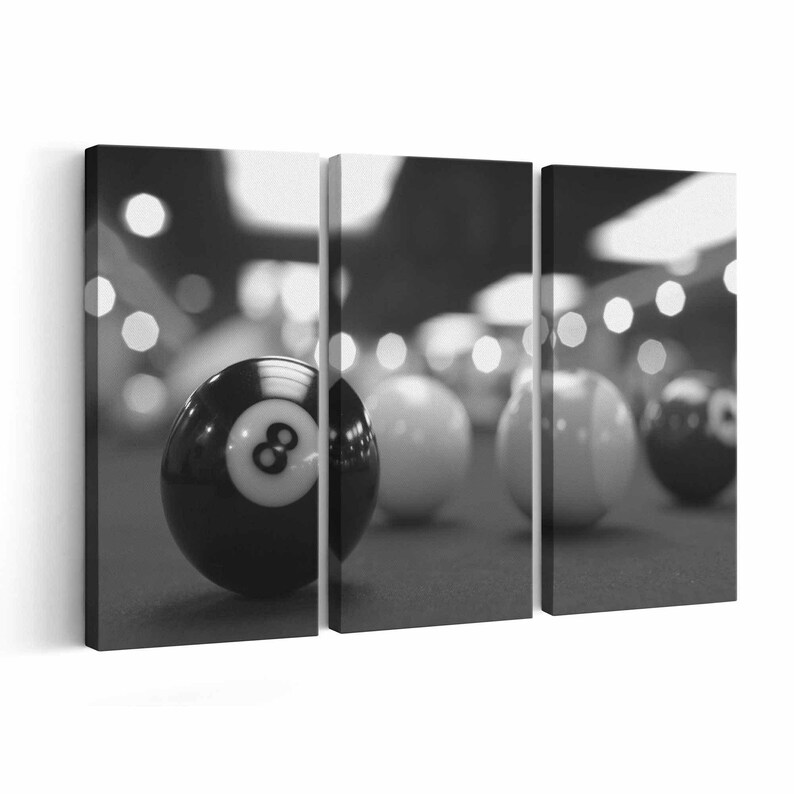 Arte mural de billar / Impresión en lienzo o póster (enmarcado) / Color / Blanco y negro imagen 8