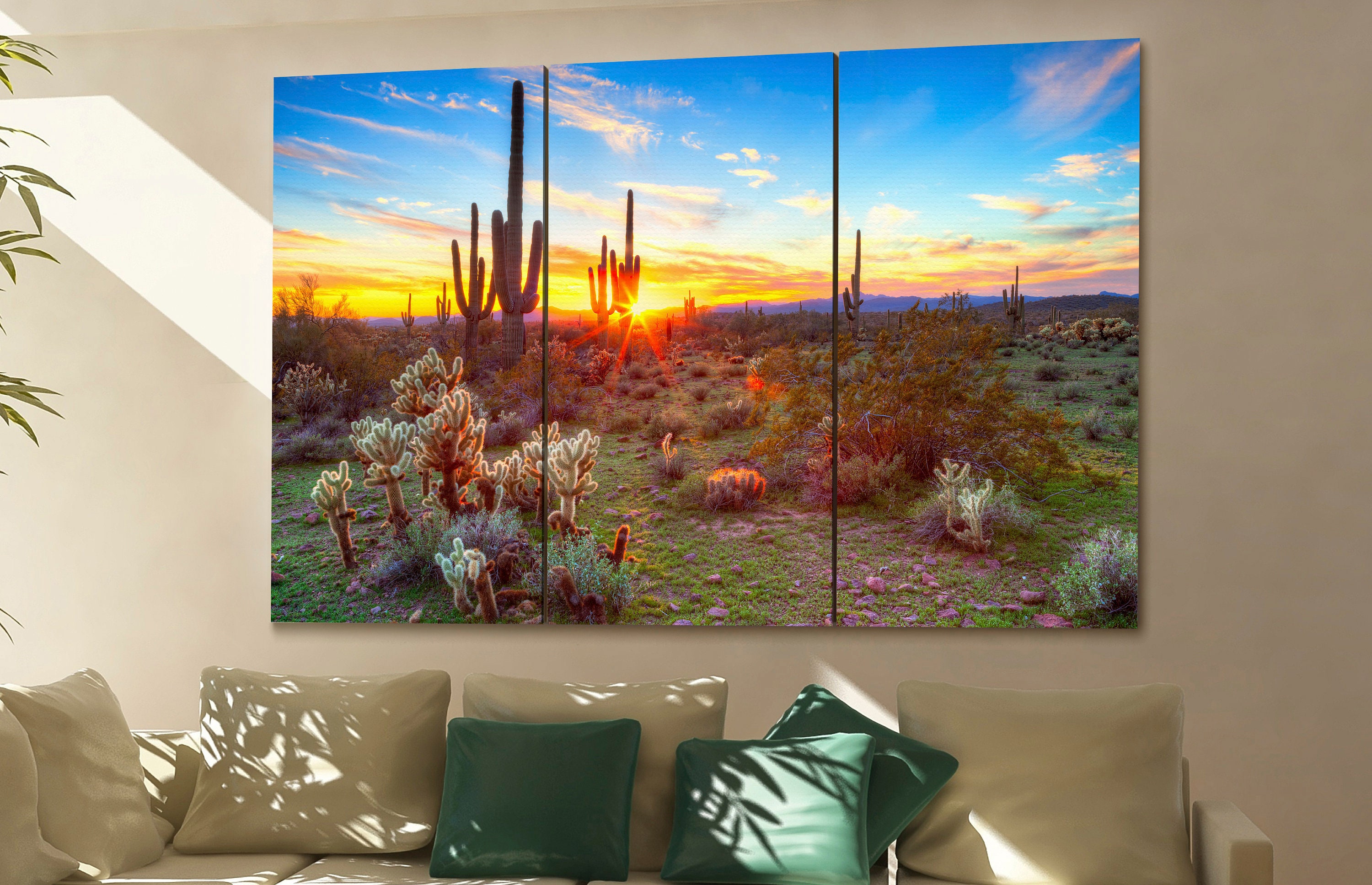 Sonoran Desert large canvas wall art decor print Saguaros in Etsy