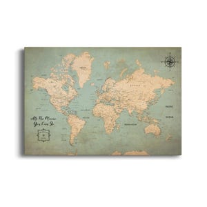 Push Pin Travel Map - Vintage | Personalized Canvas Print | Multiple Sizes