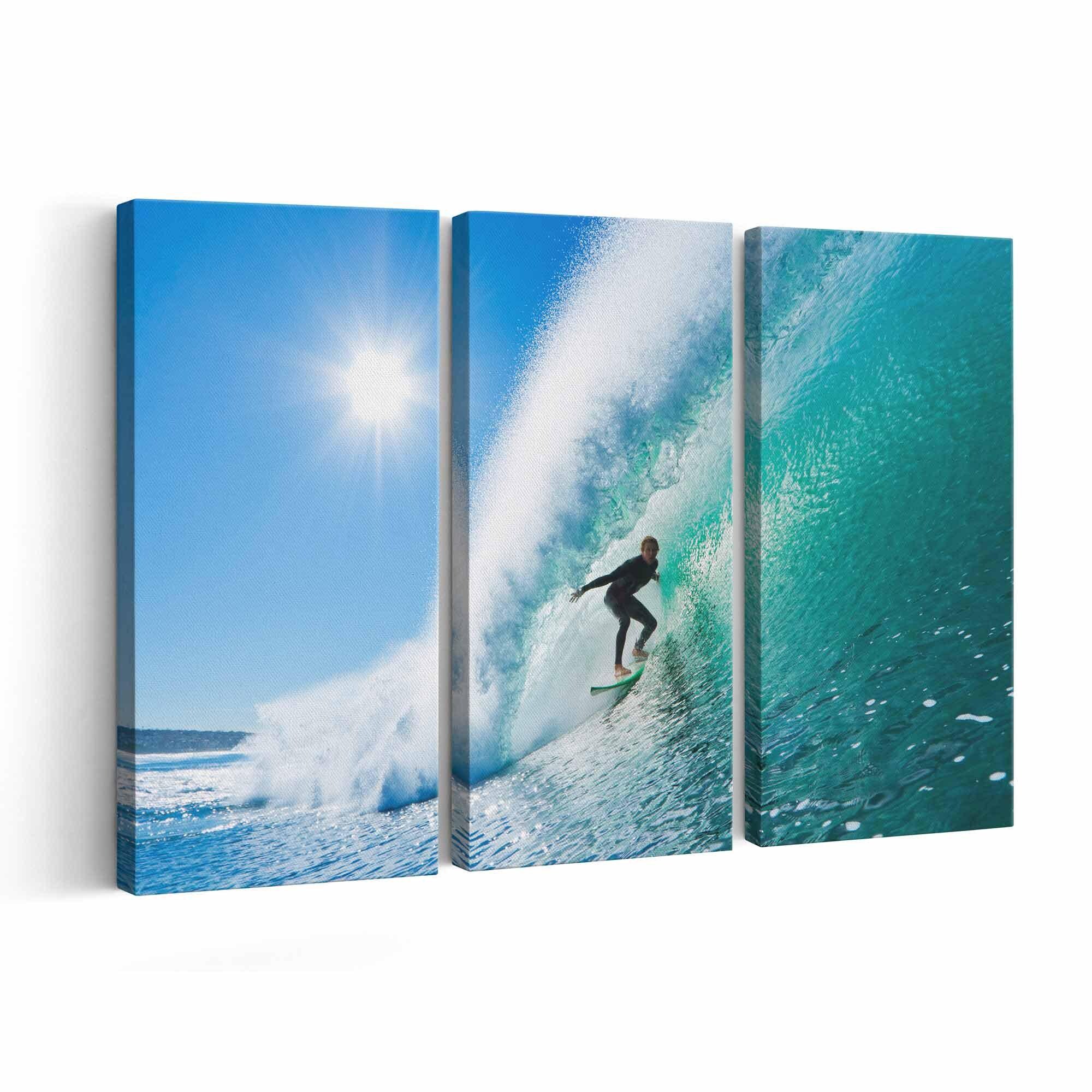 Surfer on Wave | Canvas or Poster Print (framed) | Color / Black