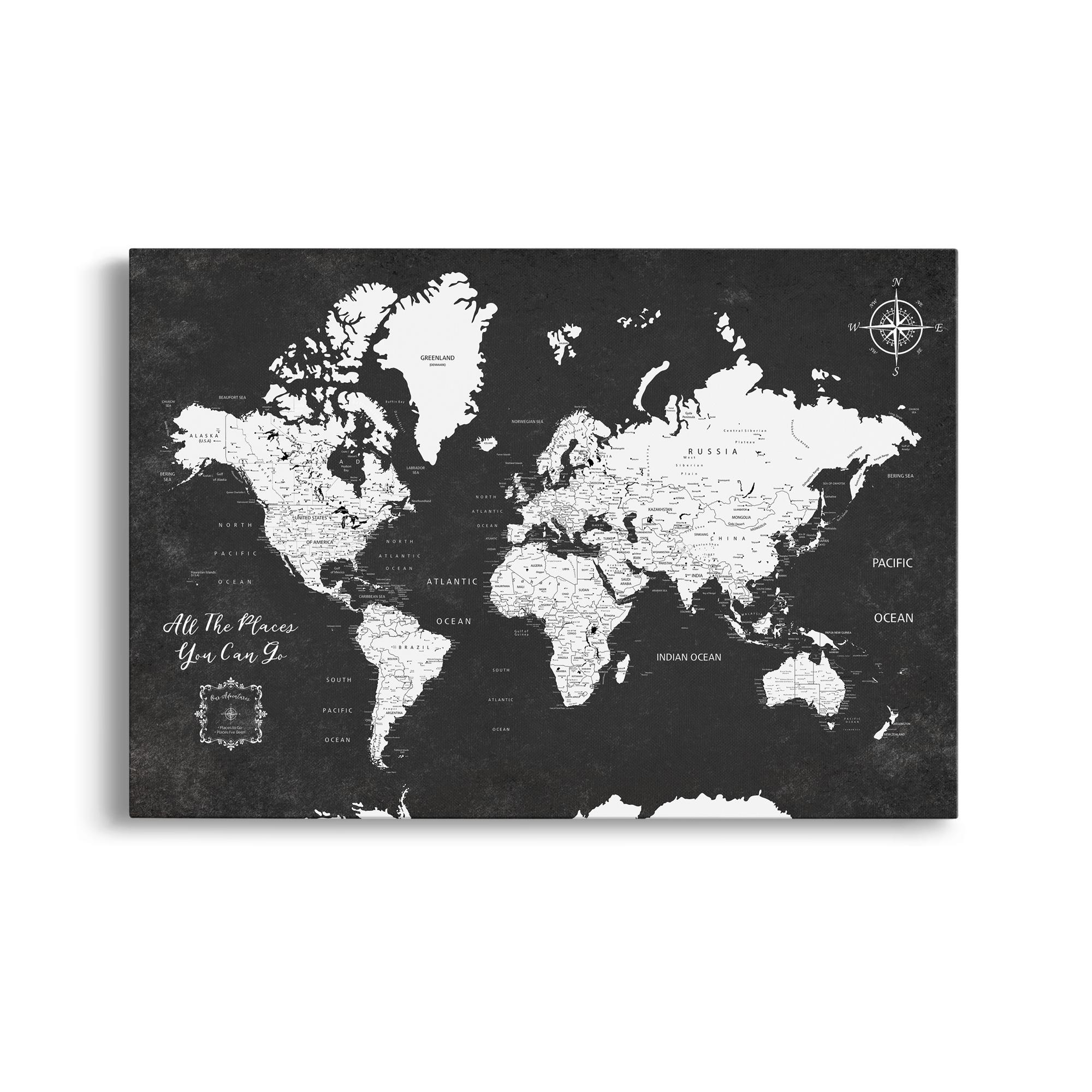 Dark Gray Push Pin World Map Personalized World Map Dark Gray Push