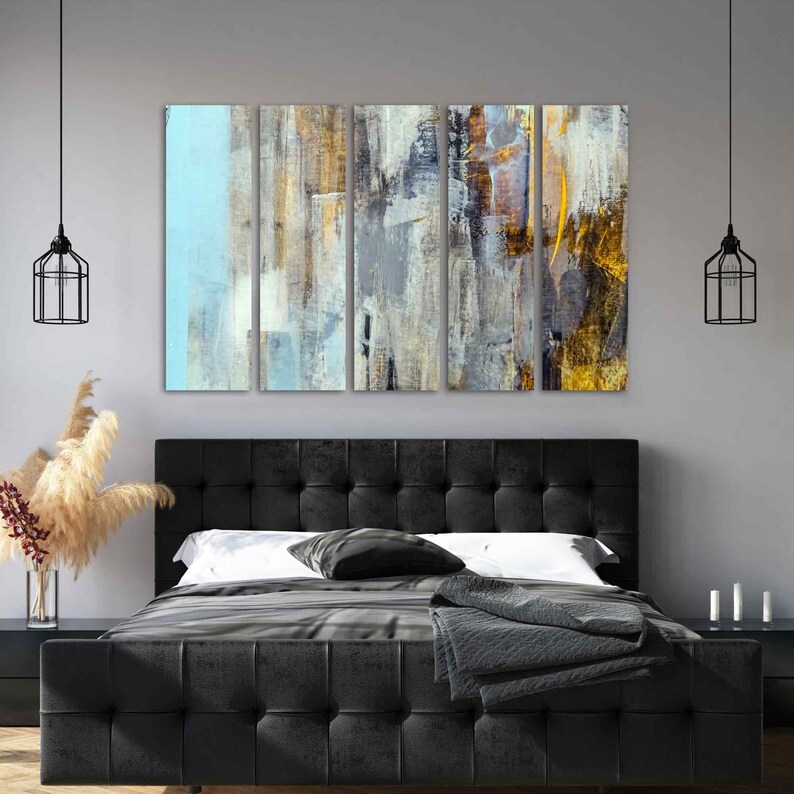 Light Blue Yellow Paint Abstract Art Canvas Print Light Etsy