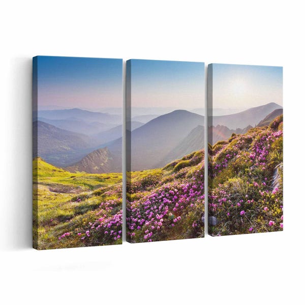 Flowers on Mountain wall art | Canvas or Poster Print (framed) | Color / Black & White