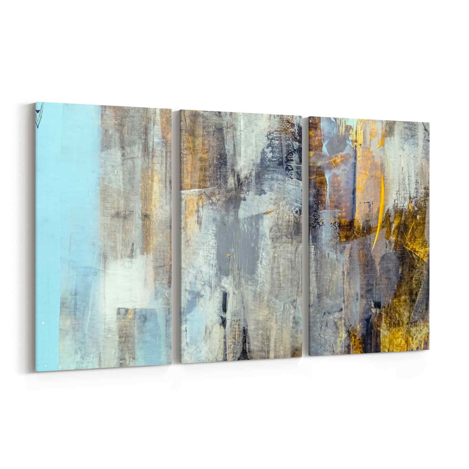 Light Blue Yellow Paint Abstract Art Canvas Print Light Etsy