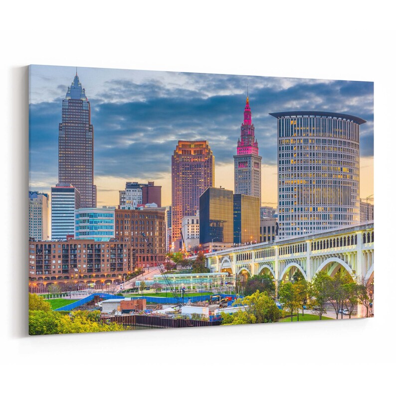 Cleveland Skyline Wall Art Canvas Cleveland Canvas Print Ohio Etsy