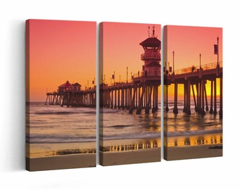 Huntington Beach Pier Skyline Canvas print || Huntington Beach Pier Skyline Wall Art || Huntington Beach Pier Skyline Poster || Huntington B