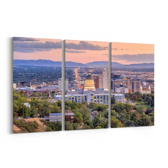 Salt Lake City Skyline Wall Art Canvas Salt Lake City Canvas Etsy