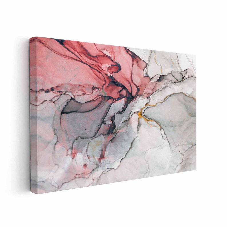 Abstract Art red White and Gray Canvas Print Abstract Art Etsy