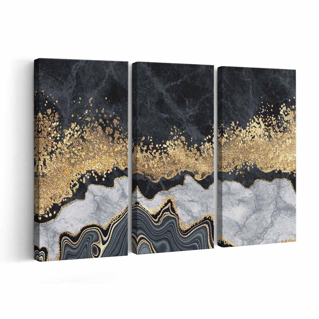 Marble Black White Gold Abstract Art Canvas Print Marble - Etsy