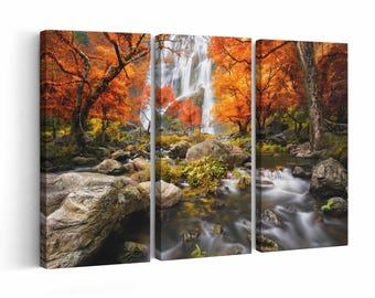 Waterfall in the Autumn | Canvas or Poster Print (framed) | Color / Black & White