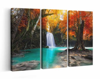 Waterfall Forest wall art | Canvas or Poster Print (framed) | Color / Black & White