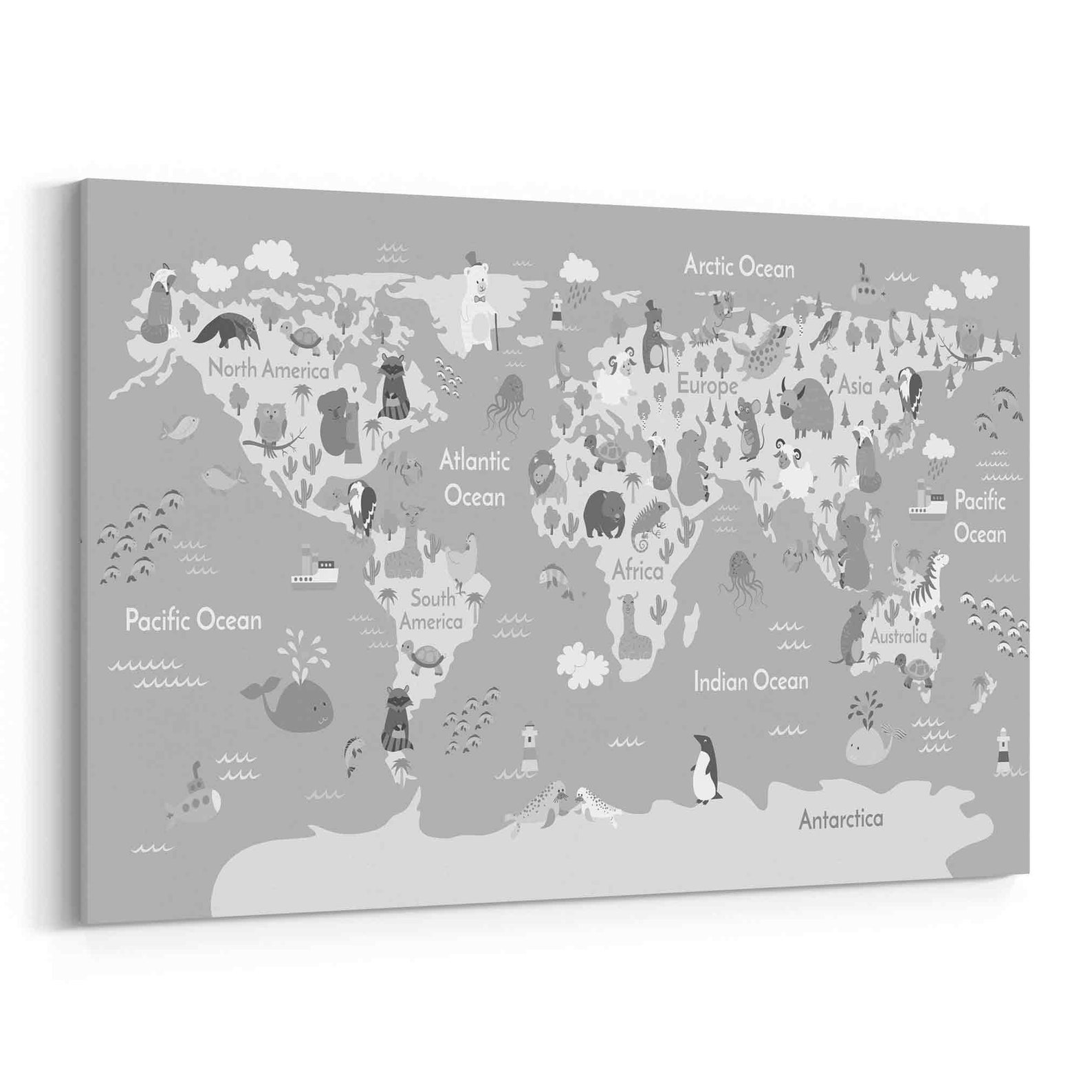 Nursery Animals World Map Canvas Print Nursery Animals Etsy