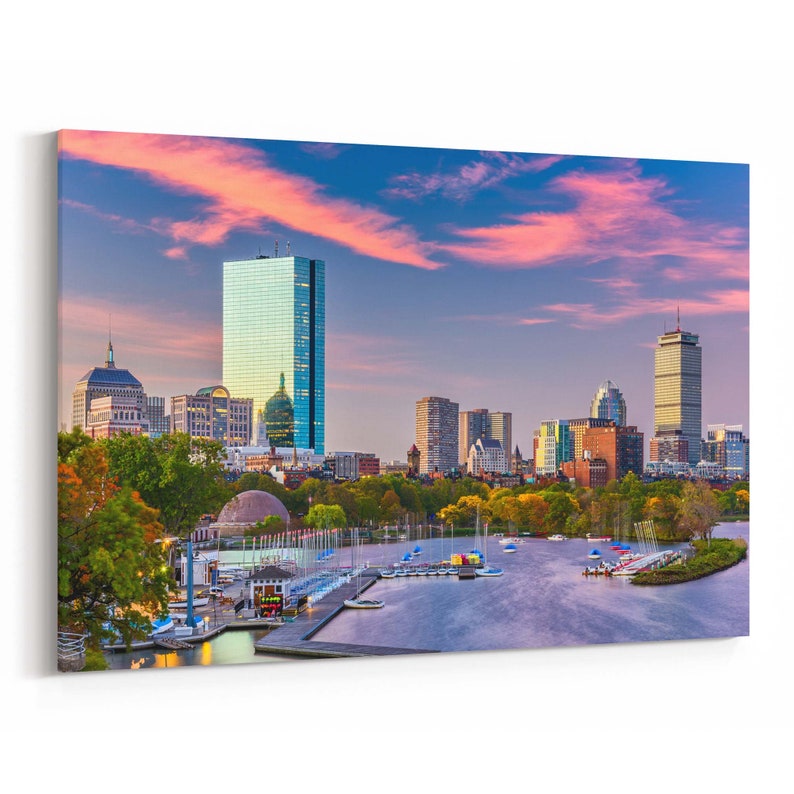 Boston Skyline Wall Art Boston Canvas Print Massachusetts Etsy