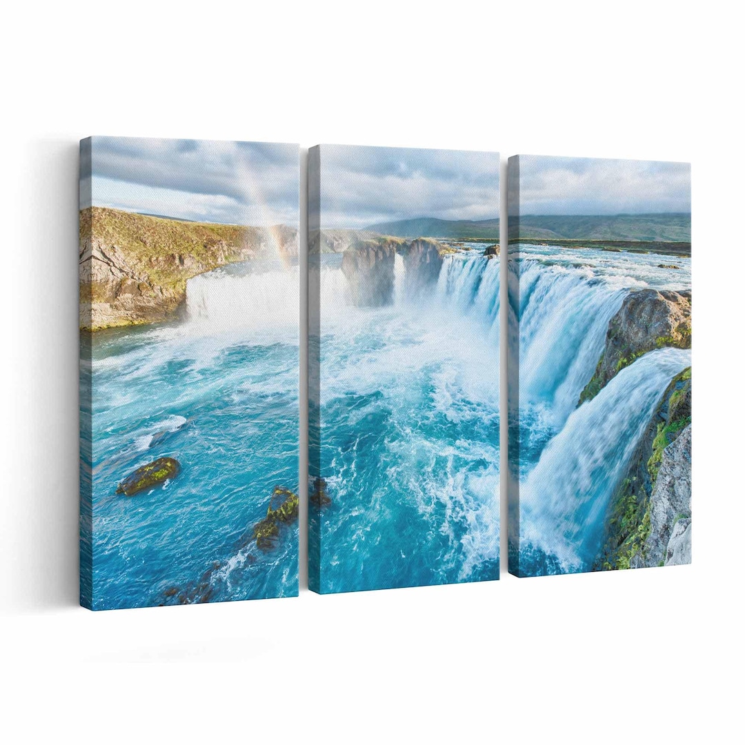 Waterfall Godafoss in Iceland | Canvas or Poster Print (framed) | Color ...
