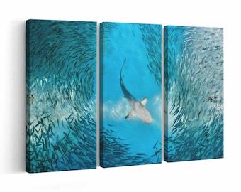 Shark wall art | Canvas or Poster Print (framed) | Color / Black & White