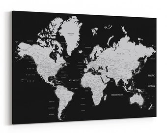 Black Push Pin World Map Personalized