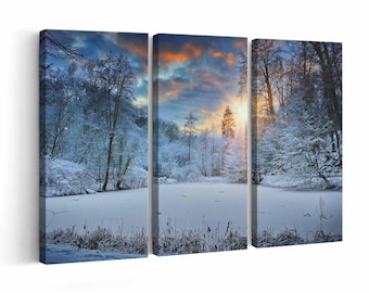 Sunset Over Winter wall art | Canvas or Poster Print (framed) | Color / Black & White