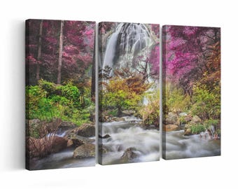 Waterfall in Forest | Canvas or Poster Print (framed) | Color / Black & White