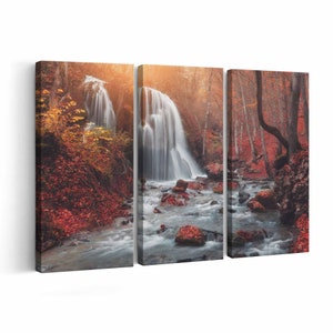 Cascada en otoño Impresión de lienzo // Cascada en otoño Arte de la pared // Cascada en otoño Cartel // Cascada en decoración del hogar de otoño // Waterfal