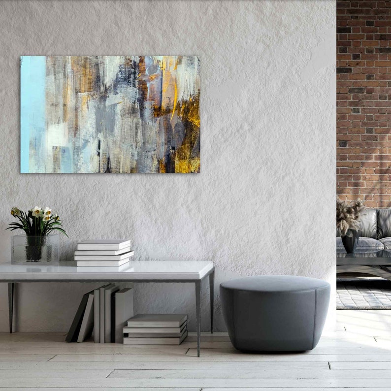 Light Blue Yellow Paint Abstract Art Canvas Print Light Etsy