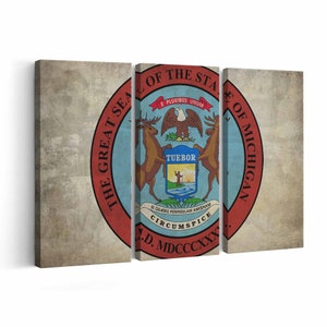 Michigan  State Seal Canvas print || Michigan  State Seal Wall Art || Michigan  State Seal Poster || Michigan  State Seal home decor || Mich
