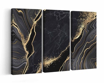 Abstract Art Alcohol Ink Marble  Black Gold Canvas print || Abstract Art Alcohol Ink Marble  Black Gold Wall Art || Abstract Art Alcohol Ink