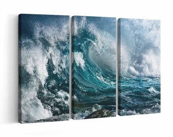 Arte de pared de olas del océano / Impresión en lienzo o póster (enmarcado) / Color / Blanco y negro