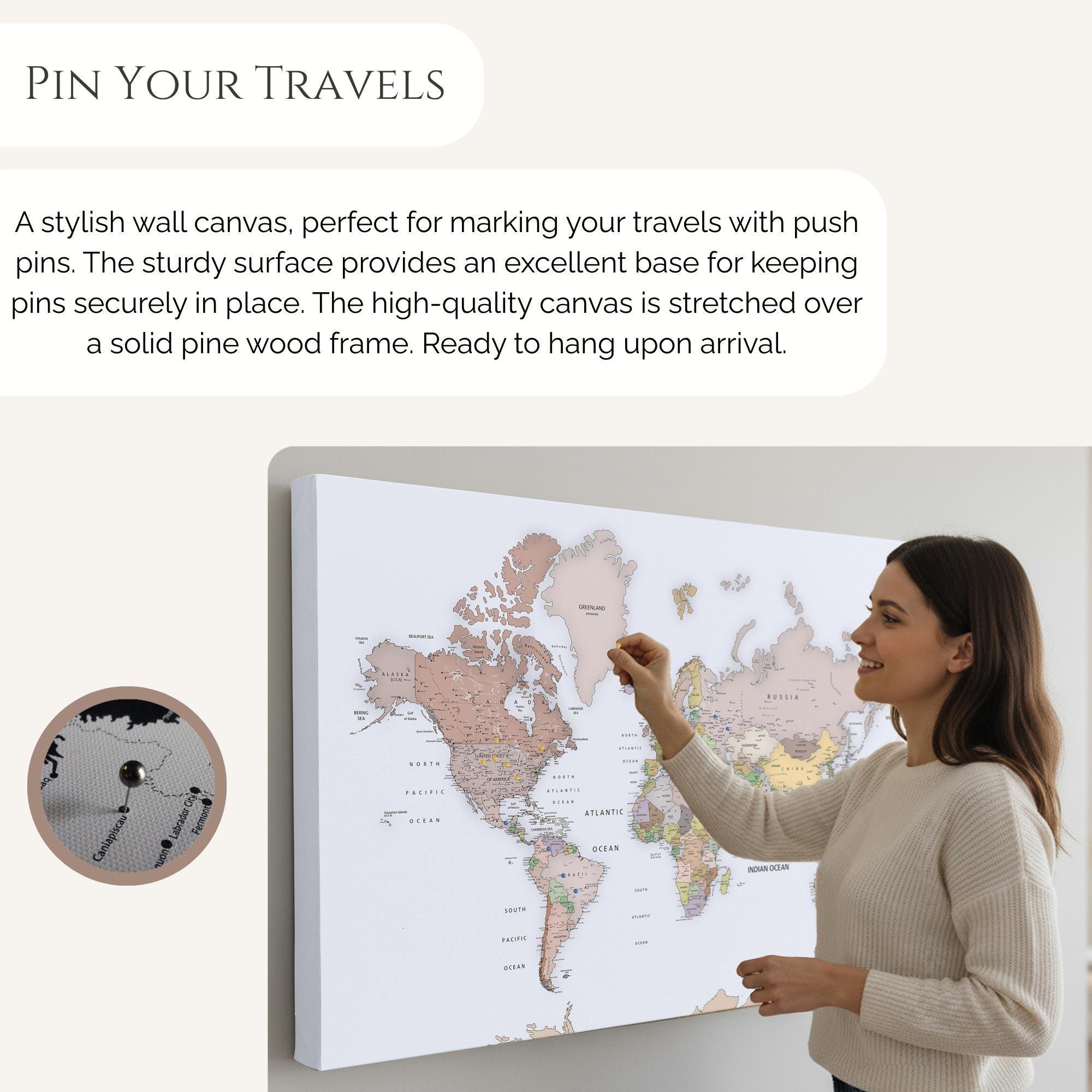 Personalized Push Pin World Map - Political Map | Canvas Print ...