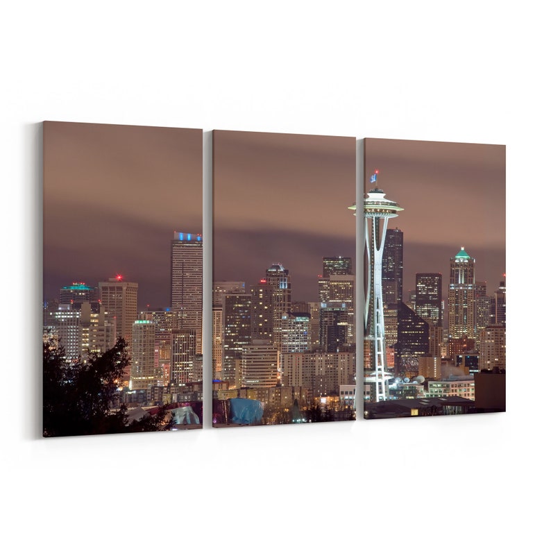 Seattle Skyline Wall Art Seattle Canvas Washington Multiple Etsy