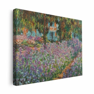 Irises in Monet&#39;s Garden  Monet Wall Art || Irises in Monet&#39;s Garden  Canvas Print ||Multiple Sizes Wrapped Canvas on Wooden Frame