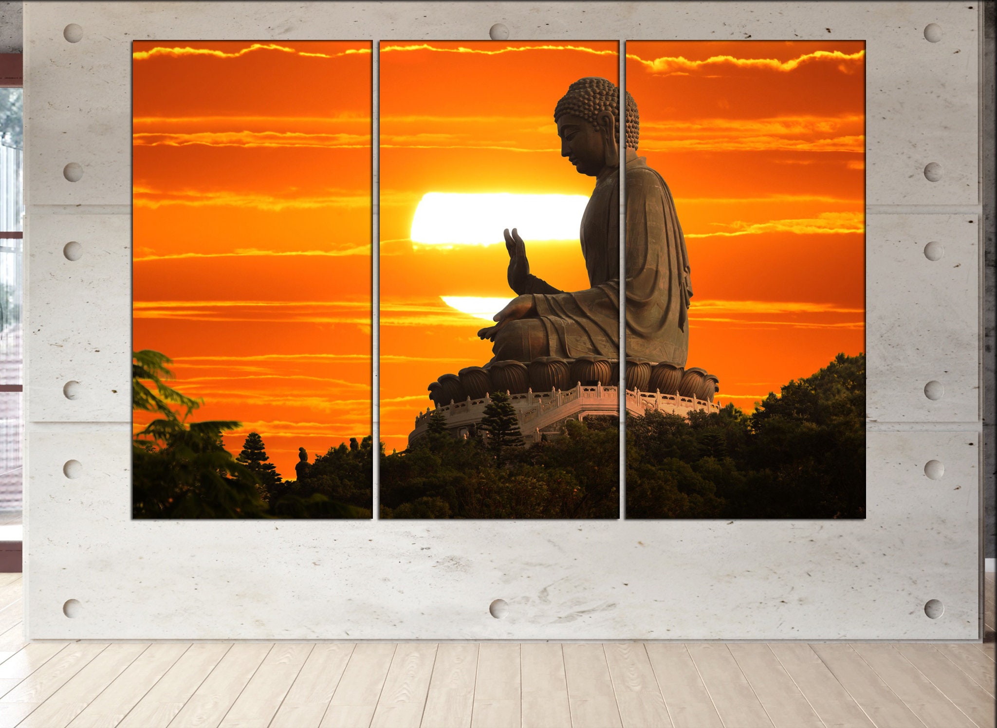 Buddha Print On Canvas Wall Art Statue Over Scenic Sunset 1