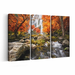 Cascada en el lienzo de otoño // Cascada en el arte de la pared de otoño // Cascada en el cartel de otoño // Cascada en la casa de otoño d