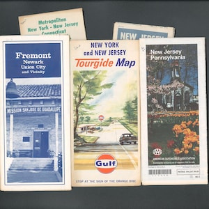 Vintage New Jersey Map Lot, Sinclair, Gulf & AAA NY Metro, 5 Maps, New Jersey Wall Art and Travel Decor