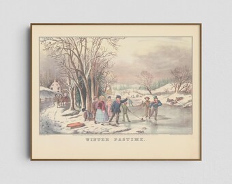 Ice Hockey Print — Multiple Sizes 9x12, 18x24, 36x48 — Unframed Vintage Sports Wall Art — Free Shipping