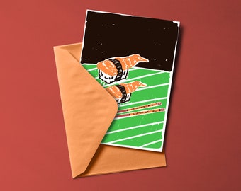 SUSHI SHRIMP Postkarte im Risographie-Druckverfahren und farbiger Umschlag