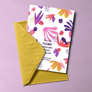 Carte postale FLEURS 2 imprimée en risographie et enveloppe colorée