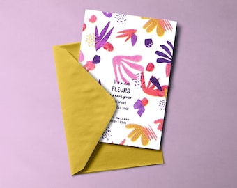 BLUMEN 2 Postkarte im Risografie-Druckverfahren und farbiger Umschlag